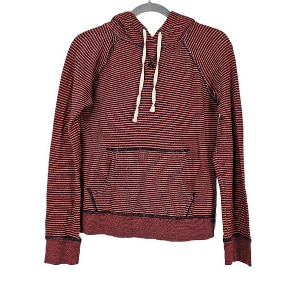 J. Crew Tops - J. Crew Red/Navy Blue Stripe French Terry Pullover Hoodie Sweatshirt XS 50480